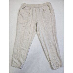 Old Navy Womens Linen Blend Pants Size L Beige Elastic Waist Pull On